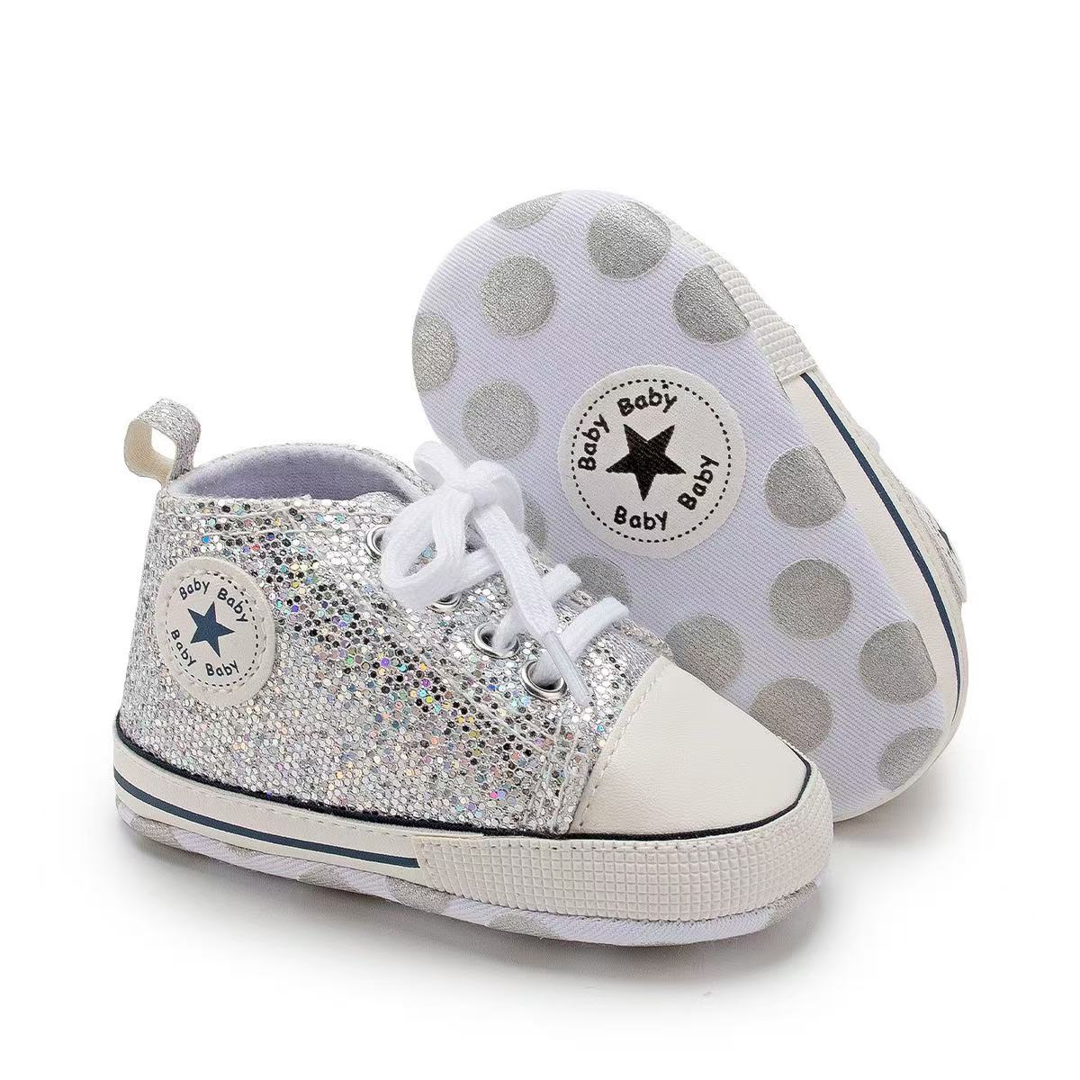 Canvas gympen - babysneakers van Baby-Slofje, glitter Zilver