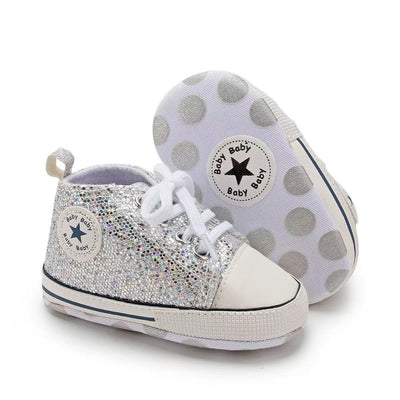 Canvas gympen - babysneakers van Baby-Slofje, glitter Zilver