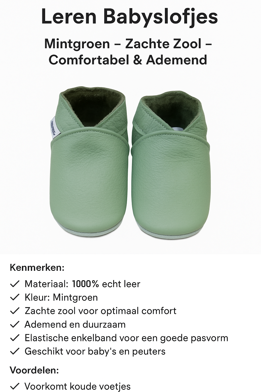 Lichtgroene effen leren babyslofjes van Baby-Slofje