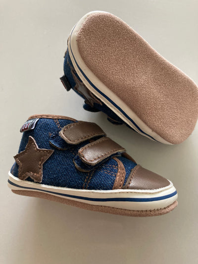 Donkerblauwe klittenband babyslofjes van Melton