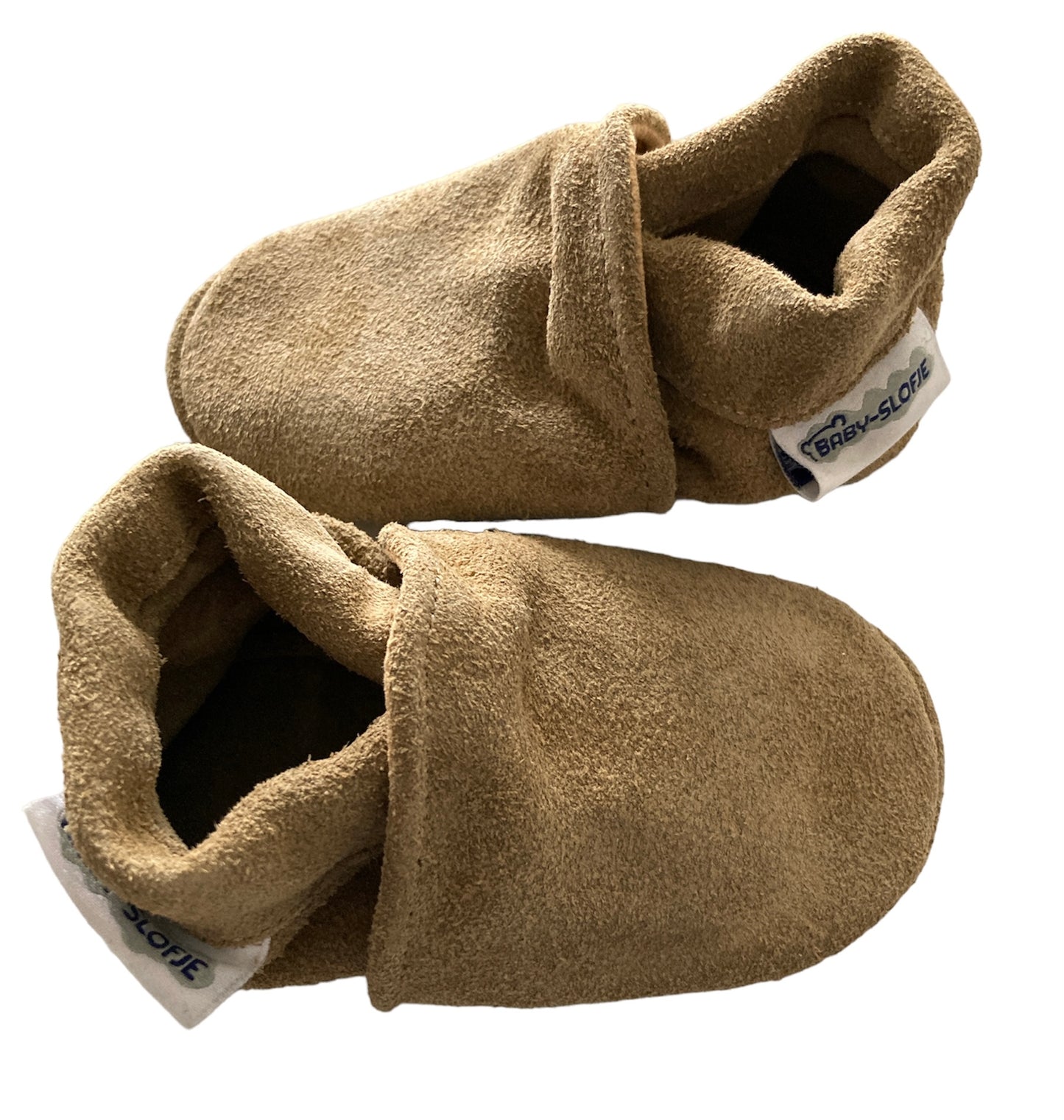 Camel suede babyslofjes van Baby-Slofje