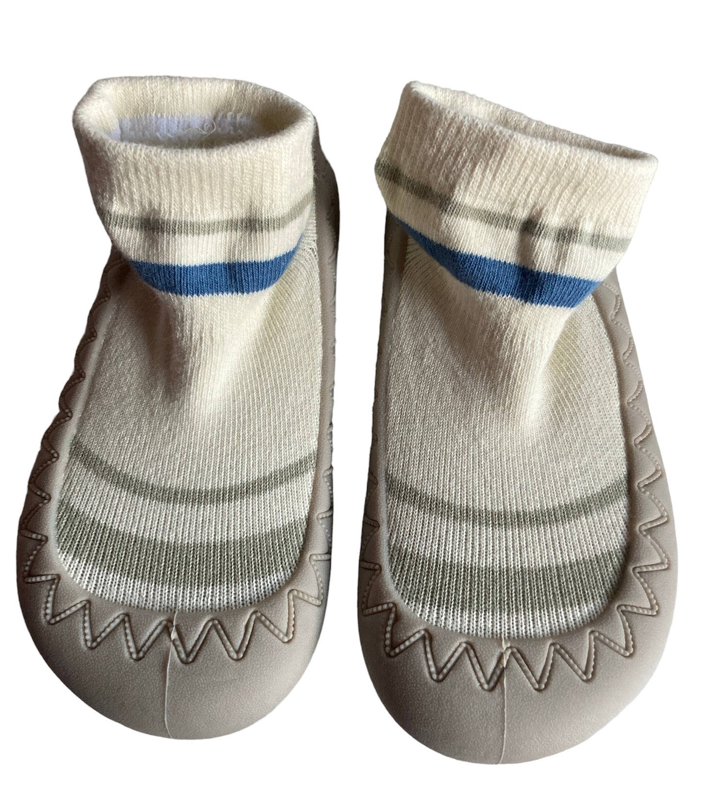 Beige gestreepte anti-slip schoentjes van Baby-Slofje