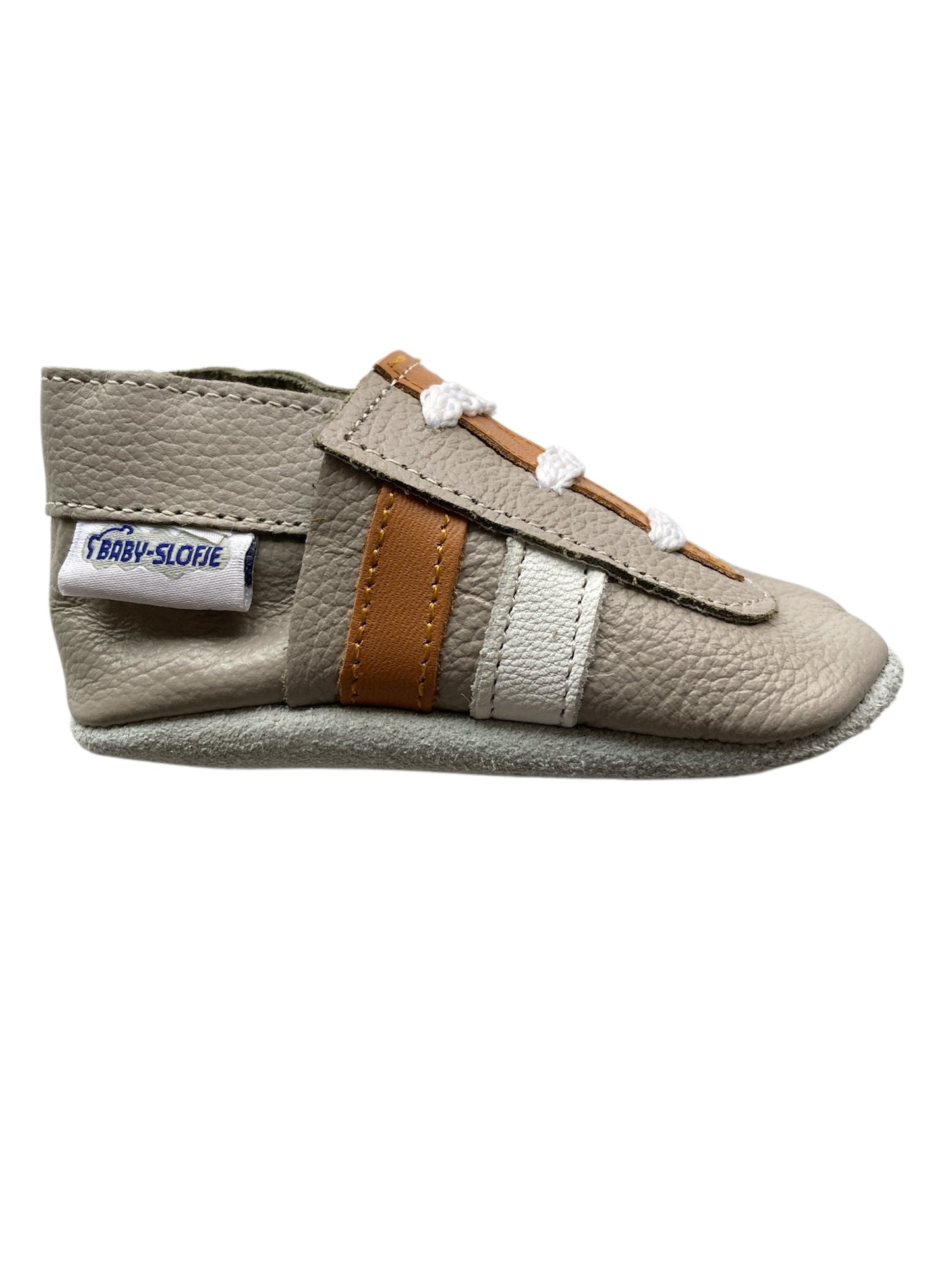 Sportieve grijs leren babyslofjes van Baby-Slofje