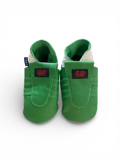 Groene leren babyslofjes van Inch Blue