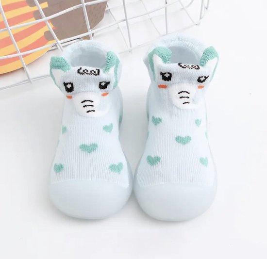 Anti-slip schoentjes , Sok sloffen van Baby-Slofje - Lichtgroen olifant