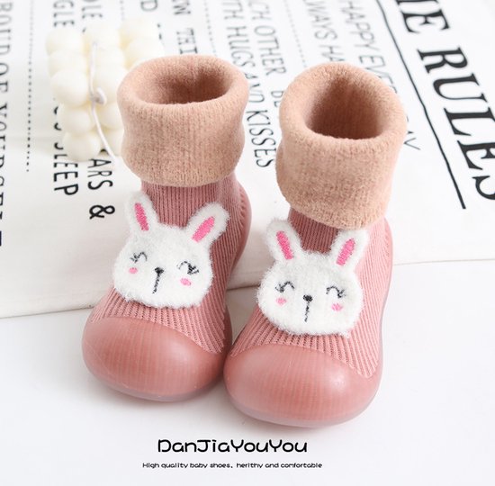 Fleece anti-slip schoentjes van Baby-Slofje, Oudroze konijn