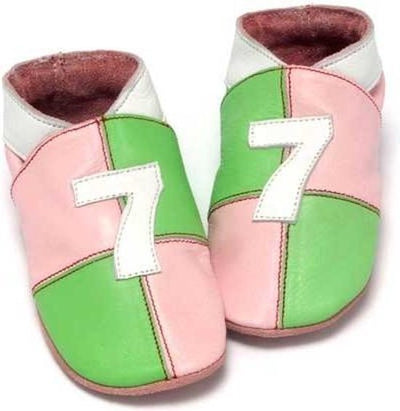 Roze/groene rugby leren babyslofjes van Baby Dutch