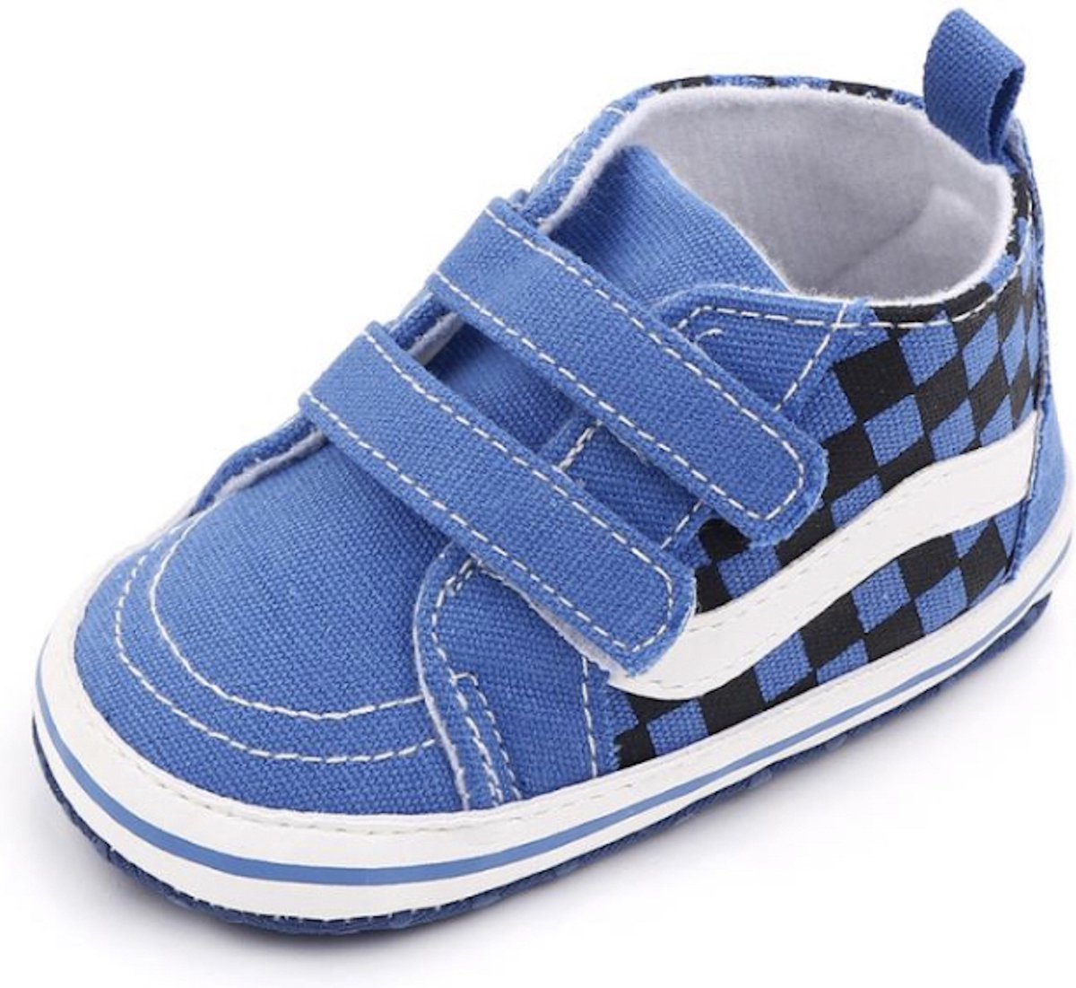 Stoere gympen van Baby-Slofje, blauw geblokt