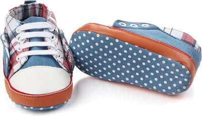 Stoere blauw geruite babysneakers