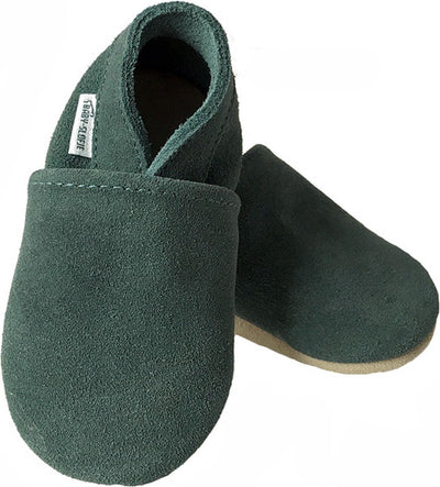 Donkergroene effen suede babyslofjes van Baby-Slofje
