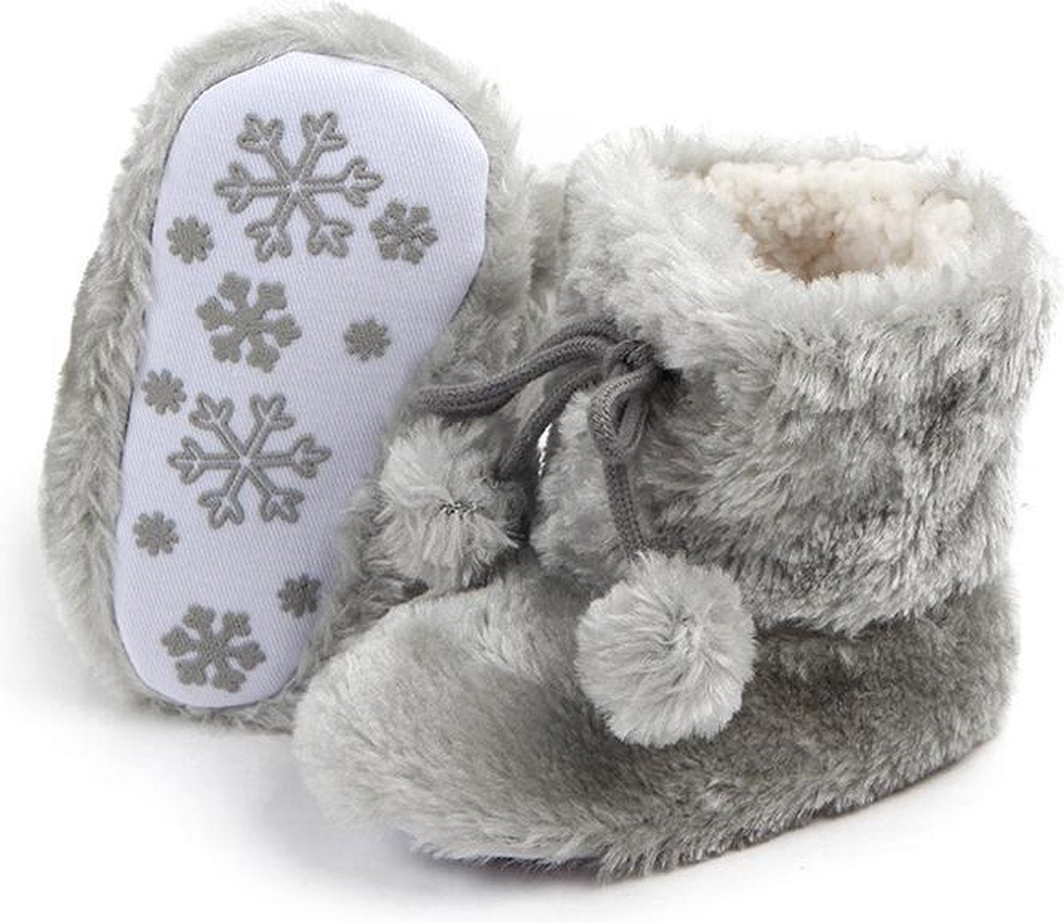 Grijze pluche snowboots voor baby