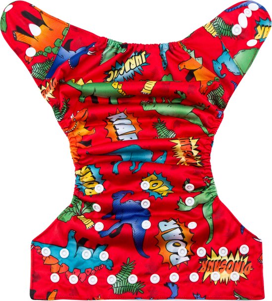 Wasbare luier met inlegger - Rood met dino's