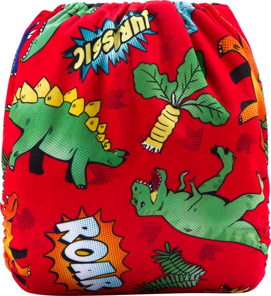 Wasbare luier met inlegger - Rood met dino's