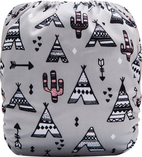 Wasbare luier met inlegger - Grijs tipi tent