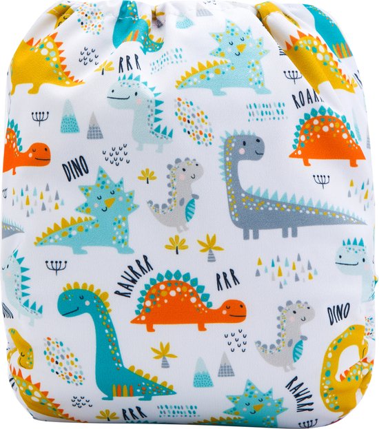 Wasbare luier met inlegger - Wit dinos