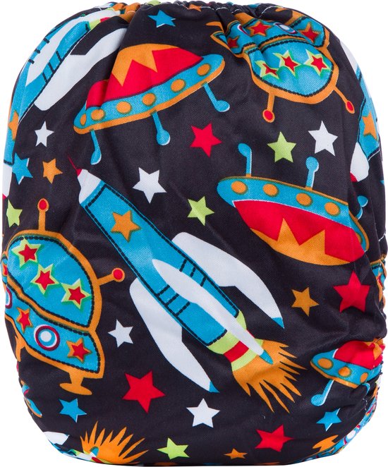 Wasbare luier met inlegger - Zwart spaceship