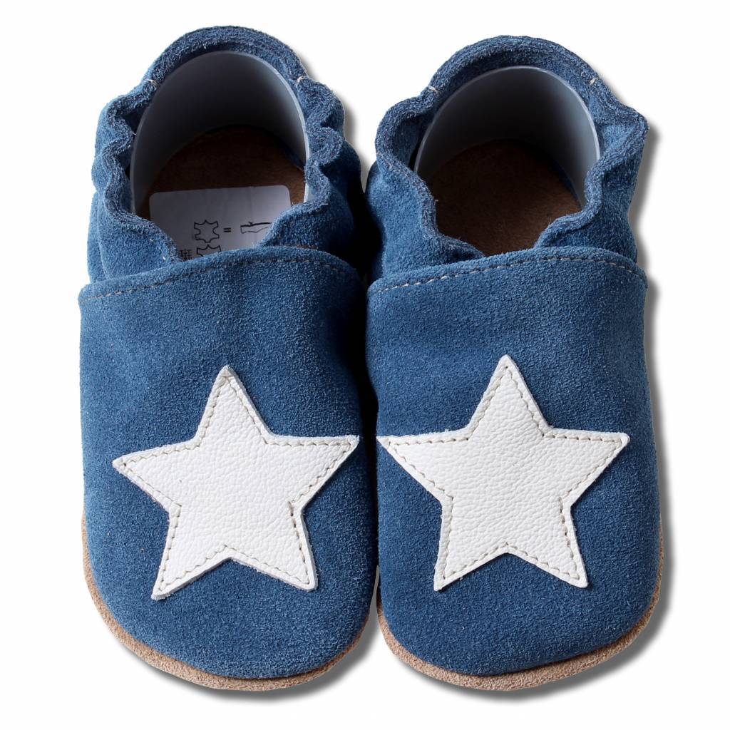 Babyslofjes suede blauw met witte ster van Hobea