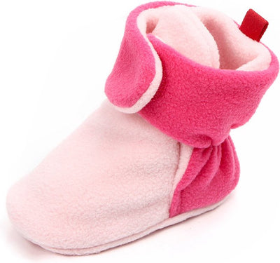 Roze fleece warme babyslofjes