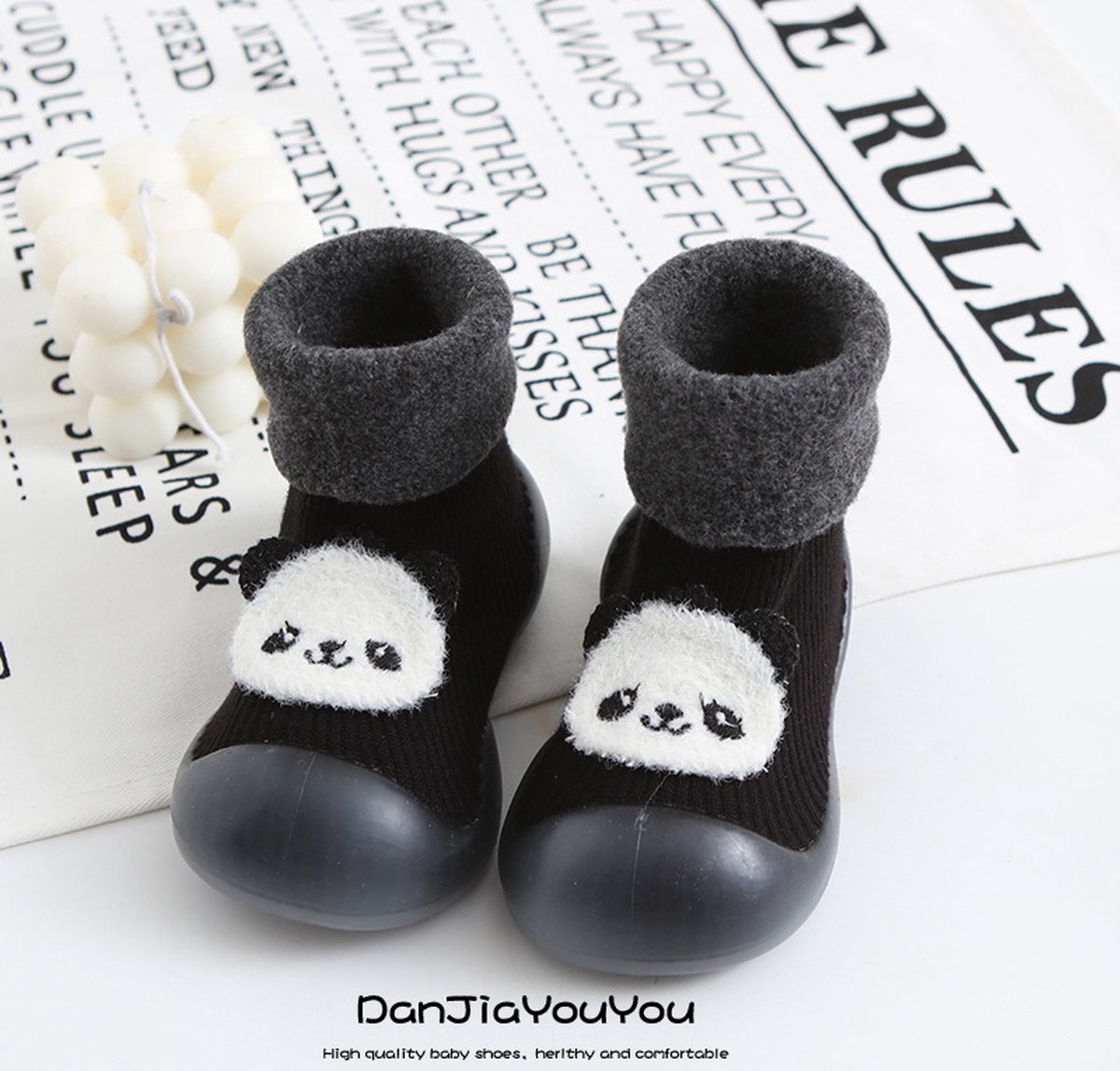 Fleece Anti-slip schoentjes , Sok sloffen van Baby-Slofje - Zwart Panda