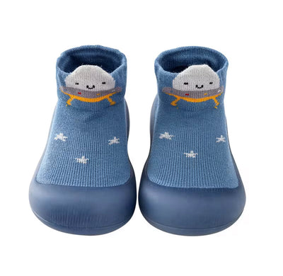 Anti-slip schoentjes , Sok sloffen van Baby-Slofje - Blauw ruimteschip
