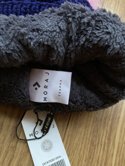 Warme winterse muts voor meisjes - donkerblauw met roze pompom