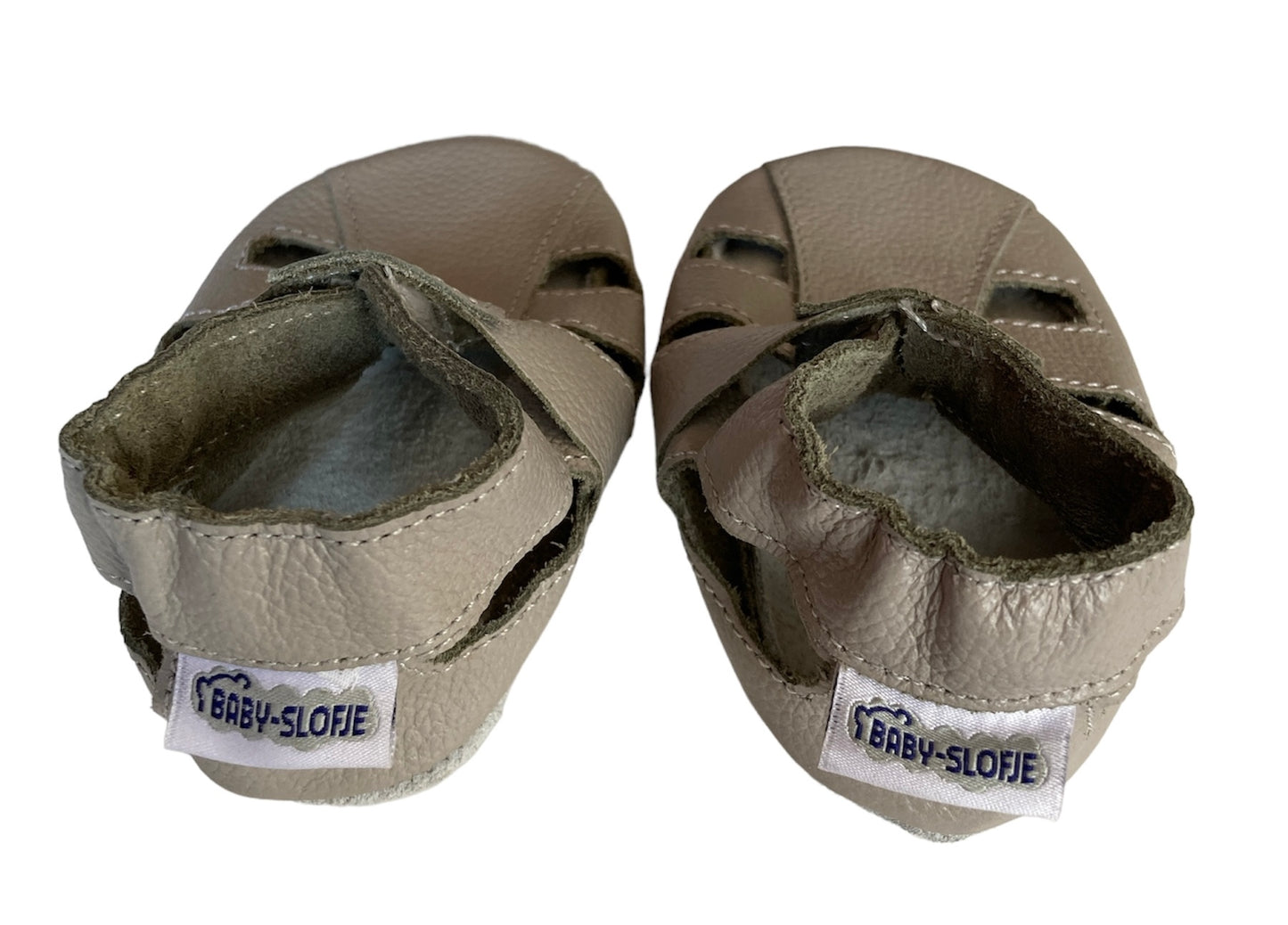 Grijze leren babyslofjes sandaaltjes van Baby-Slofje