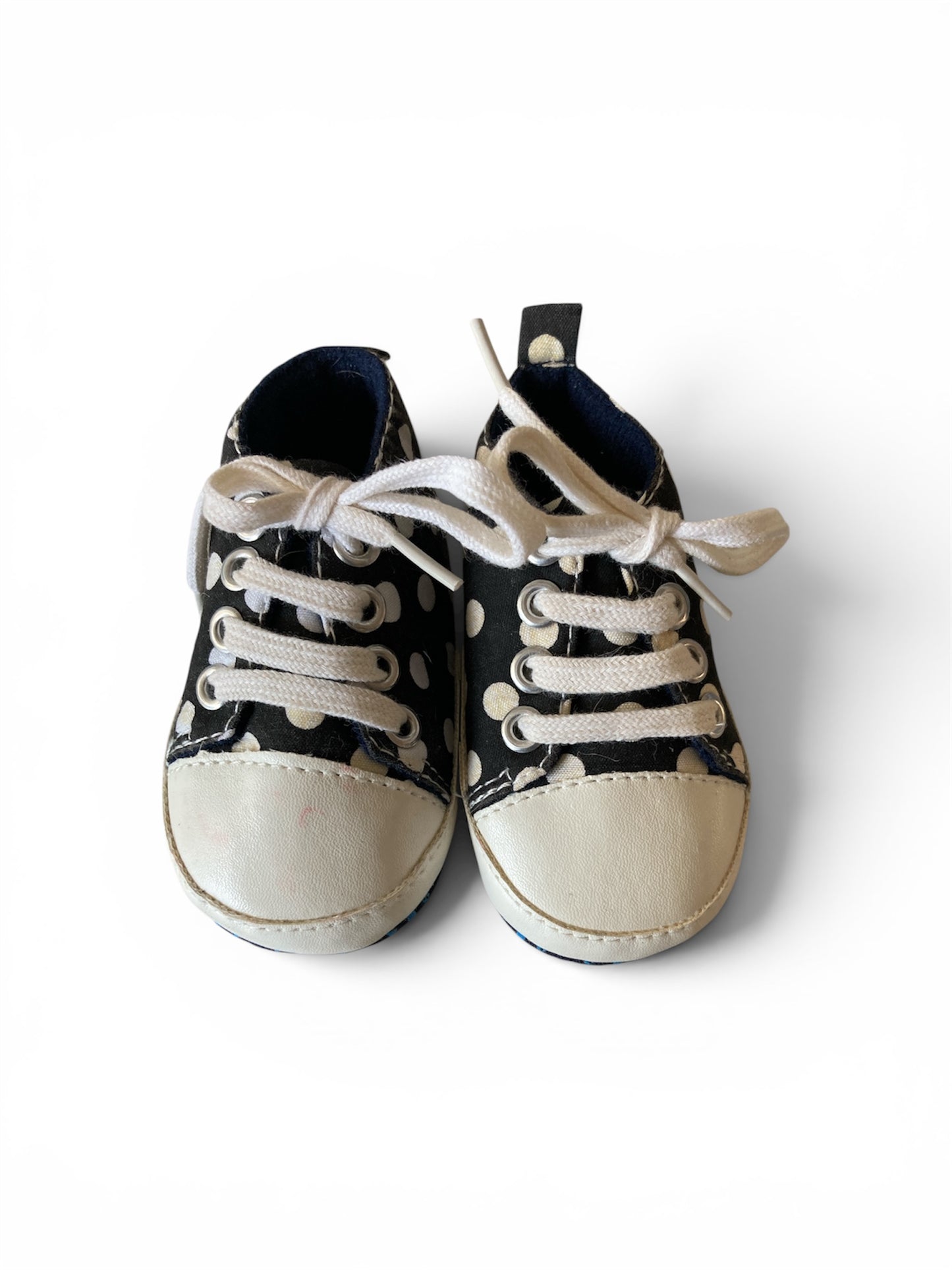Canvas gympen - babysneakers van Baby-Slofje, marine met stippen