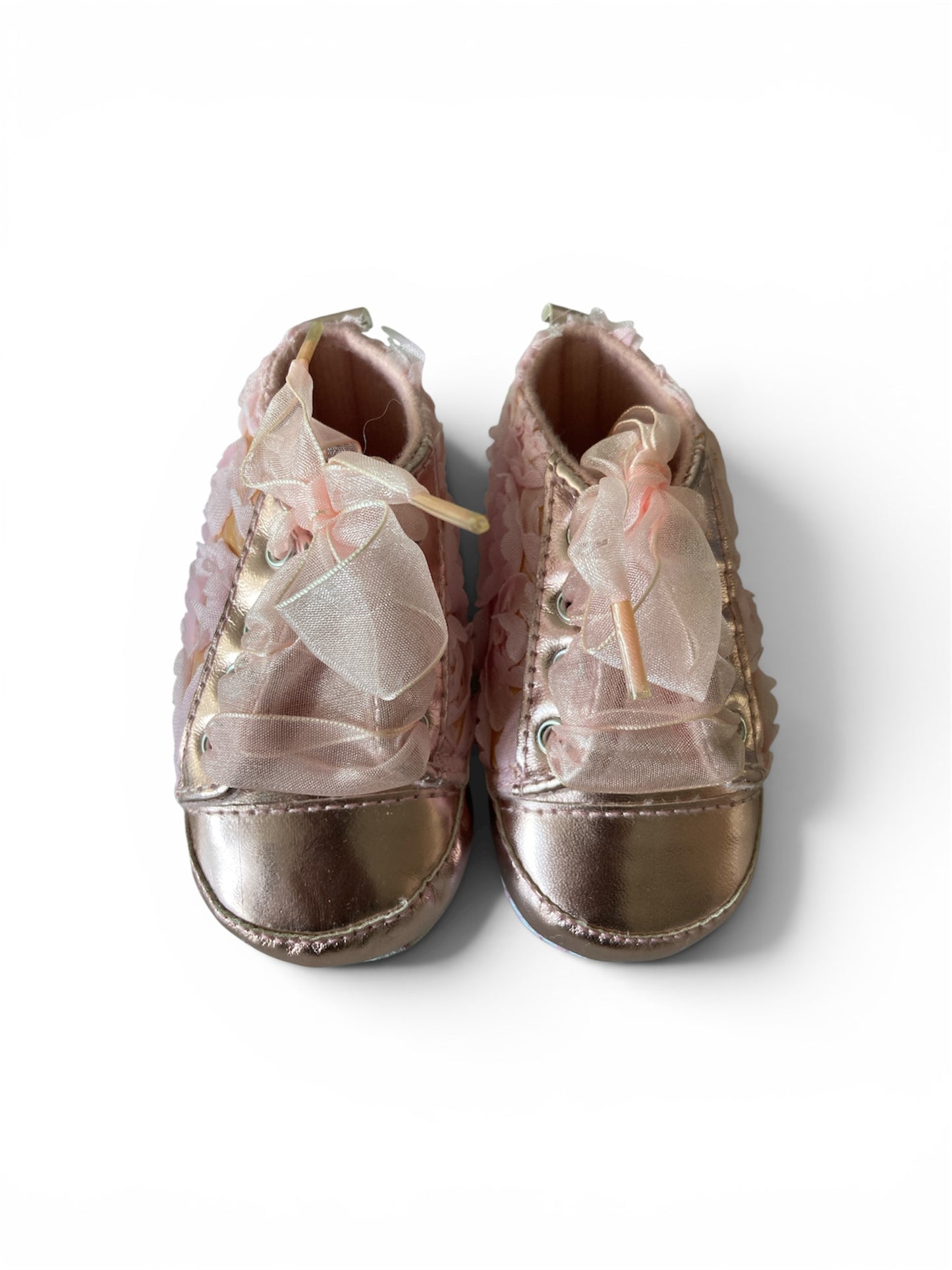 Canvas gympen - babysneakers van Baby-Slofje, roze met roosjes