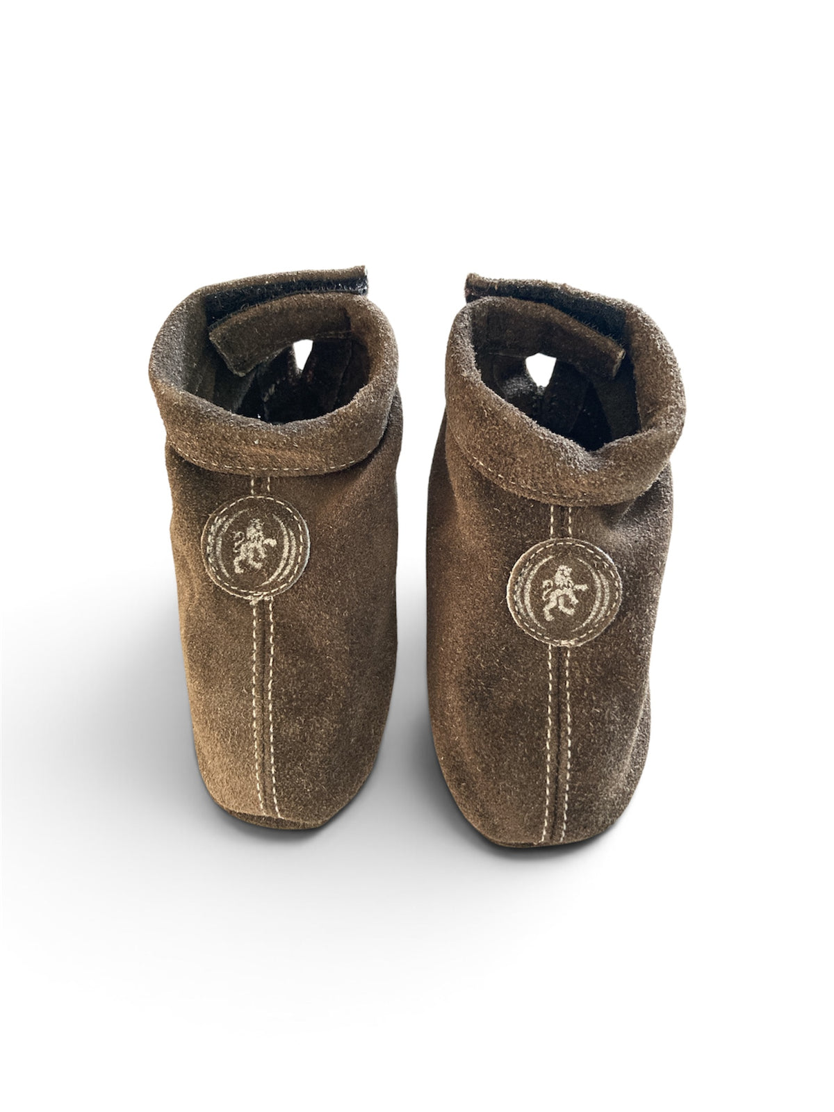 Donkerbruine suede babyslofjes van Oxxy