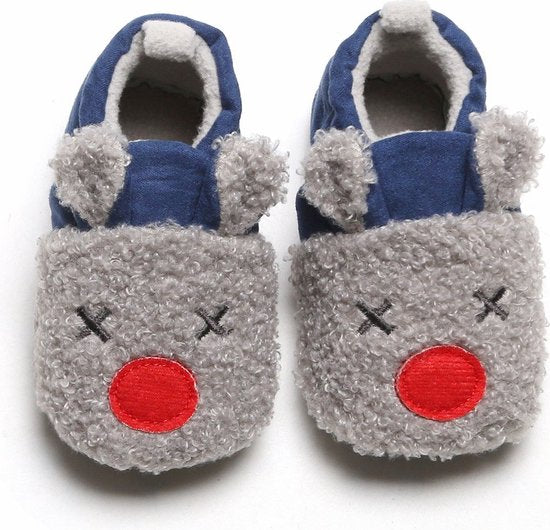 Warme en zachte babyslofjes - Pantoffels van Baby-Slofje - Blauw/grijs