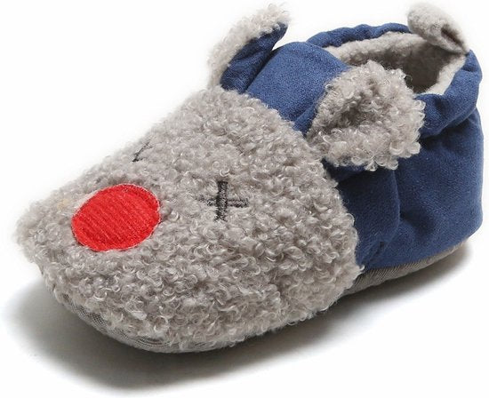 Warme en zachte babyslofjes - Pantoffels van Baby-Slofje - Blauw/grijs