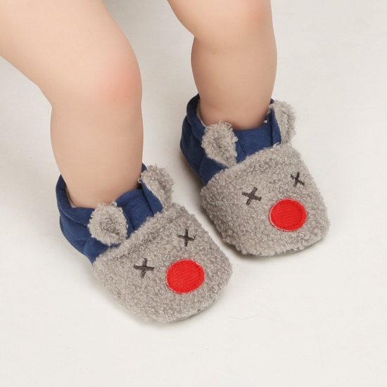 Warme en zachte babyslofjes - Pantoffels van Baby-Slofje - Blauw/grijs