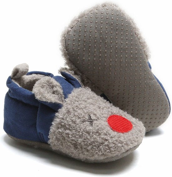 Warme en zachte babyslofjes - Pantoffels van Baby-Slofje - Blauw/grijs