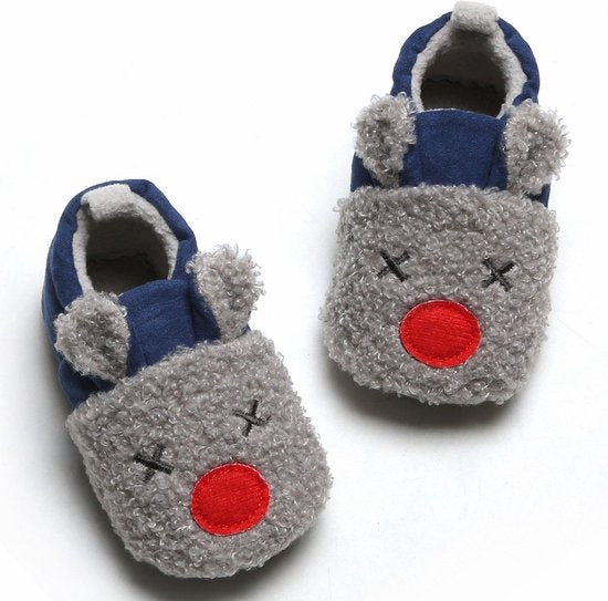 Warme en zachte babyslofjes - Pantoffels van Baby-Slofje - Blauw/grijs