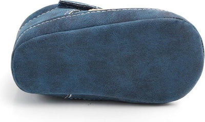 Donkerblauwe kunstleren babyschoentjes met klittenband