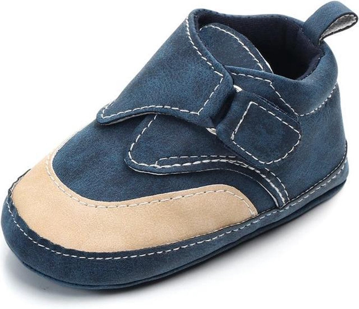 Donkerblauwe kunstleren babyschoentjes met klittenband