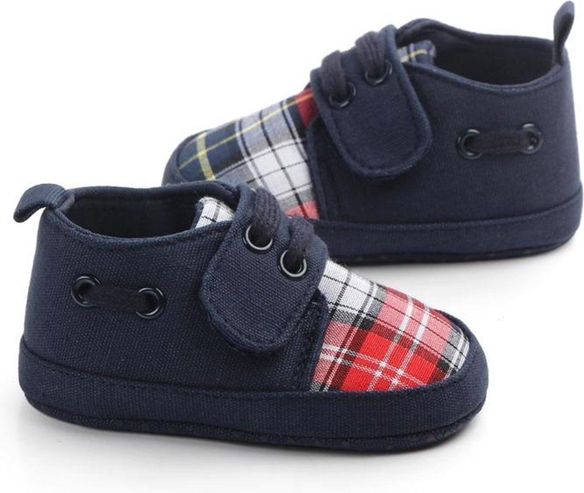 Donkerblauwe babyschoentjes met ruit