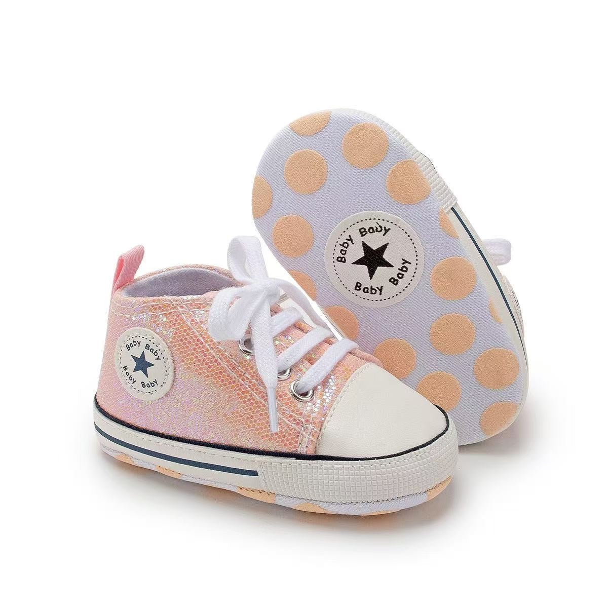 Canvas gympen - babysneakers van Baby-Slofje, glitter Zalm