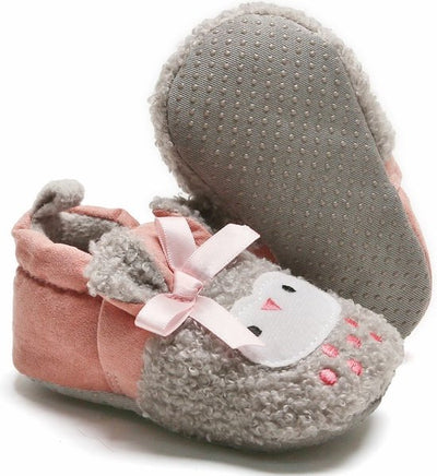 Warme en zachte babyslofjes - Pantoffels van Baby-Slofje - Roze/grijs