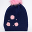 Warme winterse muts voor meisjes - donkerblauw met roze pompom