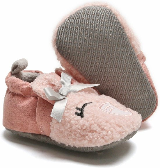 Warme en zachte babyslofjes - Pantoffels van Baby-Slofje - Roze olifant