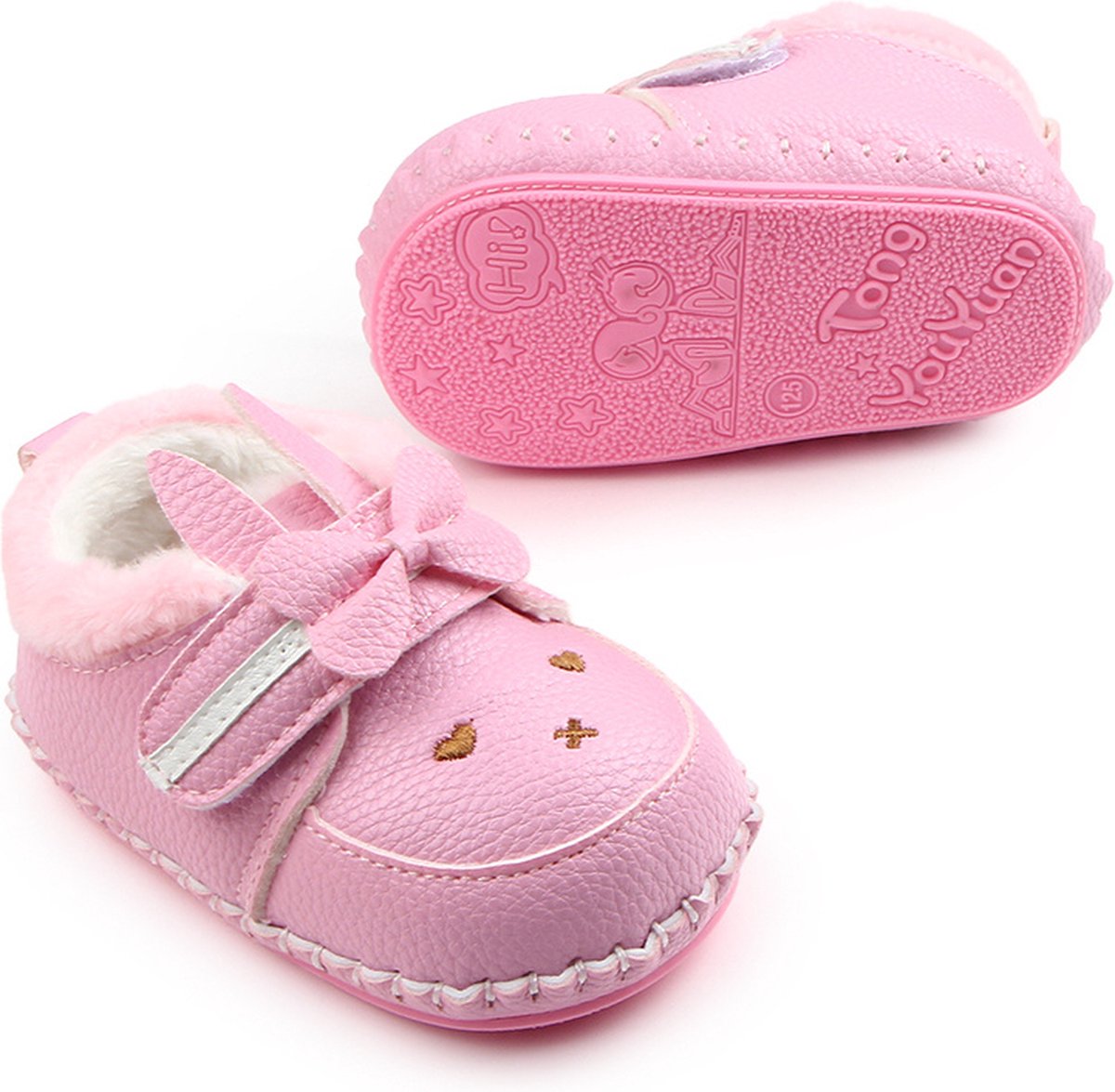 Roze babyschoentjes van kunstleer - konijn